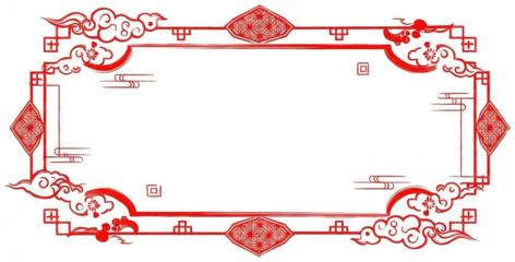 Red Chinese frame with cloud and geometric patterns, brush stroke style
