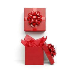 Two red gift boxes with bows