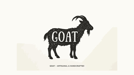 GOAT Silhouette Vector Logo Featuring Bold Typography and Artisanal Branding for Handcrafted Product Labels, Rustic Packaging, and Identity Design Projects