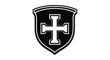 Obraz premium A striking black shield emblem featuring a central cross design a bold and symbolic silhouette