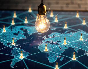 Connecting ideas through light and technology in a network across a global map
