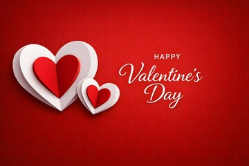 Happy Valentines Day red pattern background with paper cut hearts and text