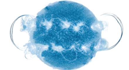 extremely close-up of a massive o-type blue giant star's turbulent photosphere, incandescent plasma, chaotic convection, and blue solar flares erupting against the black void. concept of overwhelming