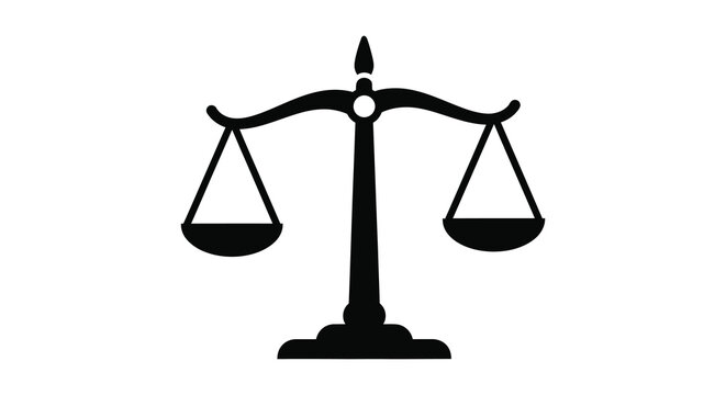 A striking black silhouette of scales representing justice balance and legal decisions a symbolic illustration