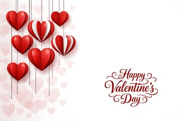 Romantic love greeting card design with red hearts on strings