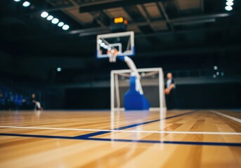 Blurred Basketball Player Taking Shot in Indoor Court at Night