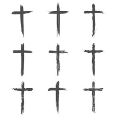 Christian cross set collection. Paint brush stroke cross. Religious cross.	