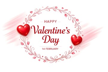 Valentines Day invitation template with elegant line art wreath and hearts