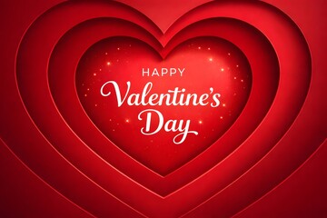 Valentines day typography in layered heart shape with glowing sparkles