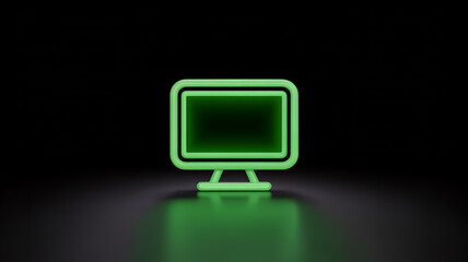 A vibrant neon green computer monitor glows against a dark background creating a striking and modern visual aesthetic