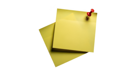Yellow sticky notes pinned on transparent background