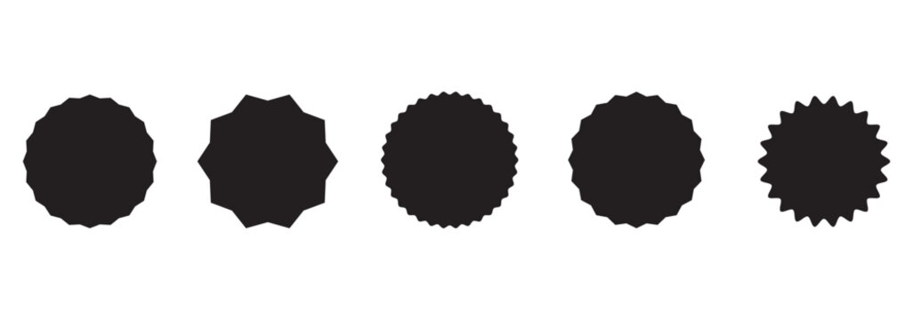 Set of circles with zigzag edges. Circle shapes & star shapes offer price tag, rounded starburst zigzag badge, discount and sale label stickers, circle sticker, wavy edge.