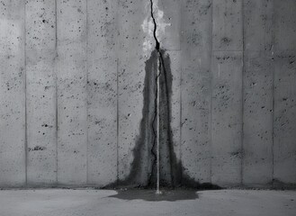Cracked Concrete Wall with Water Leak Symbolizing Moisture Intrusion, Construction, Waterproofing, Maintenance