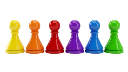 Colorful 3 D Chess Pawns on Black Background yellow