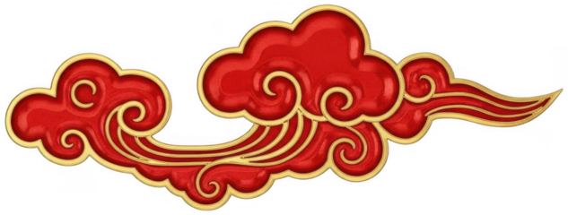 Isolated traditional chinese auspicious ruyi cloud element featuring glossy red texture and golden border details 3d render