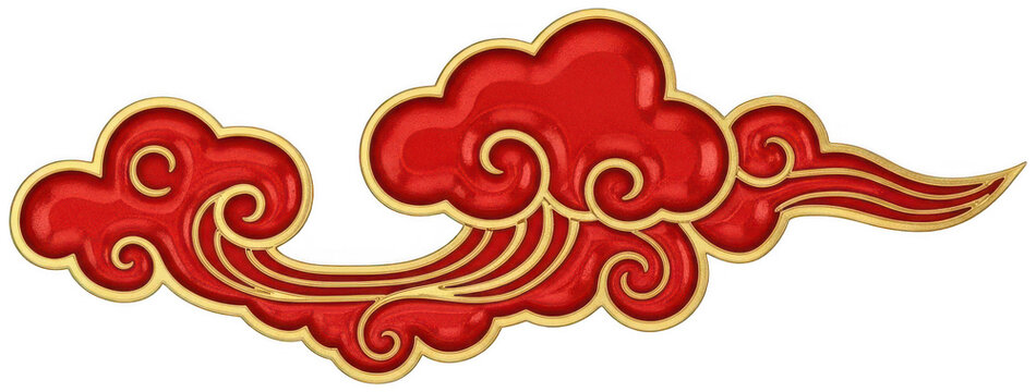 Isolated traditional chinese auspicious ruyi cloud element featuring glossy red texture and golden border details 3d render
