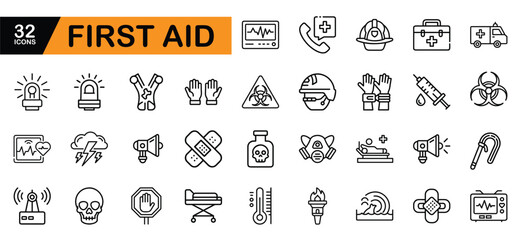 First Aid Icons Set with Medical and Emergency Symbols