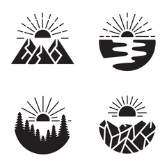 Cold sunrise over snowy mountains silhouette nature illustration