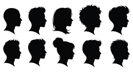 A collection of diverse human head profiles presented in a striking black silhouette © Kuntol02
