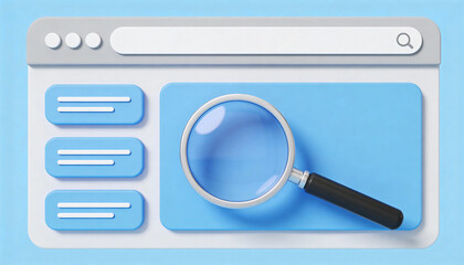 Search interface with magnifying glass on blue background