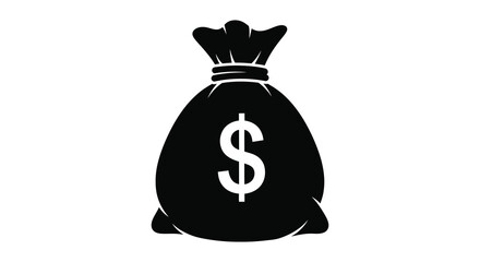 A striking black silhouette of a bag containing money with a prominent dollar sign silhouette © nhpvect02