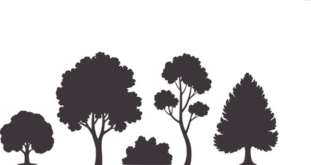 Fototapeta premium Five black tree silhouettes in varying shapes and sizes