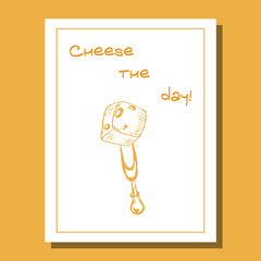 Cheese Fork Card, Gourmet Greeting Design. Cheese on a Fork, Food Lover Greeting Card. Cheese the day