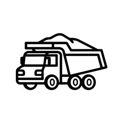 dump truck as a simple single icon logo, line art, vector illustration, isolated on transparent background