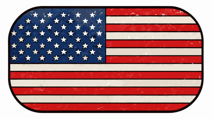 Vintage distressed american flag icon with rounded edges and black outline