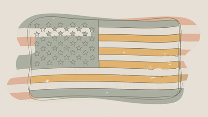 Vintage style illustration of the american flag with a wavy design and muted colors on a beige background
