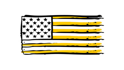 American flag with black and yellow distressed stripes and white field with black stars