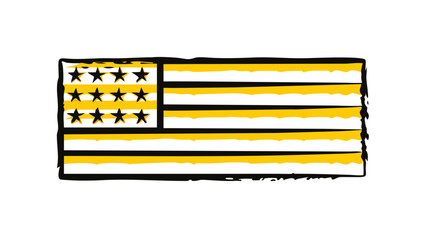 American flag with yellow and white stripes and black stars