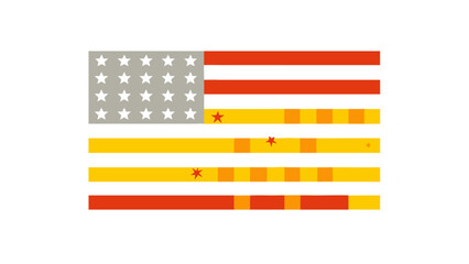 American flag with orange and yellow gradient stripes and red stars