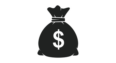 A striking black silhouette of a money bag with a prominent dollar sign representing wealth and finance silhouette © nhpvect02