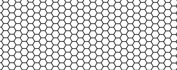 Seamless Abstract Hexagon Pattern in Black and White: A Modern Geometric Vector Design Reflecting Futuristic Technology Aesthetics.