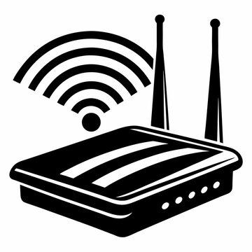 Wireless router icon black and white internet wifi signal technology network connection device