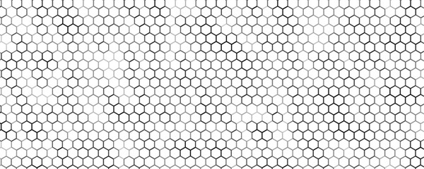 Seamless Abstract Hexagon Pattern in Black and White: A Modern Geometric Vector Design Reflecting Futuristic Technology Aesthetics.