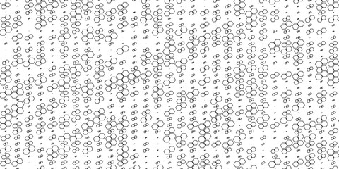 Seamless Abstract Hexagon Pattern in Black and White: A Modern Geometric Vector Design Reflecting Futuristic Technology Aesthetics.