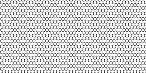 Seamless Abstract Hexagon Pattern in Black and White: A Modern Geometric Vector Design Reflecting Futuristic Technology Aesthetics.