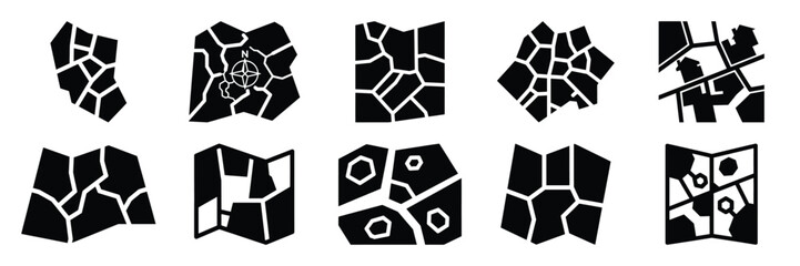 zoning map silhouette icon set,Transport symbol. Vector illustration. © Bina