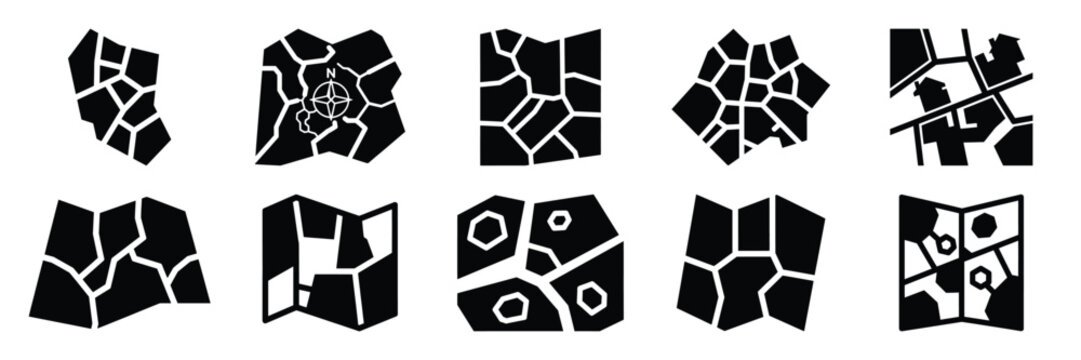 zoning map silhouette icon set,Transport symbol. Vector illustration.