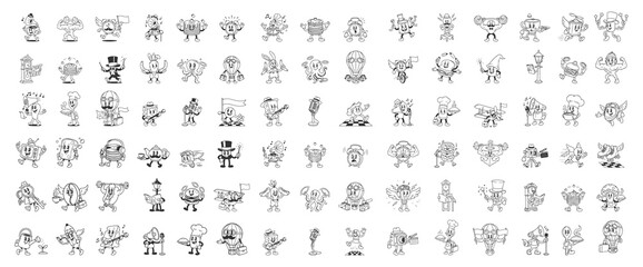 Black and White Vintage Mascot Clipart, Retro Branding Assets