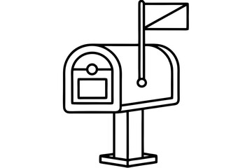 Outlined Upright Mailbox with Flag Icon &ndash; Mail, Post & Communication Symbol