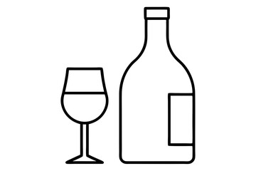 Outlined Bottle and Glass Icon &ndash; Beverage and Drink Symbol