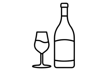 Outlined Bottle and Glass Icon &ndash; Beverage and Drink Symbol