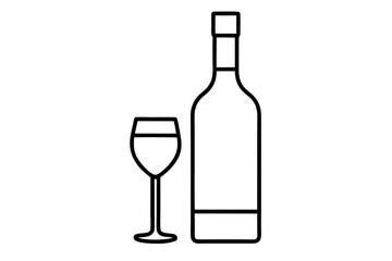 Outlined Bottle and Glass Icon &ndash; Beverage and Drink Symbol