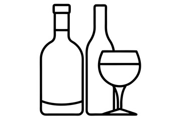 Outlined Bottle and Glass Icon &ndash; Beverage and Drink Symbol