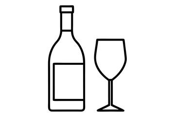 Outlined Bottle and Glass Icon &ndash; Beverage and Drink Symbol