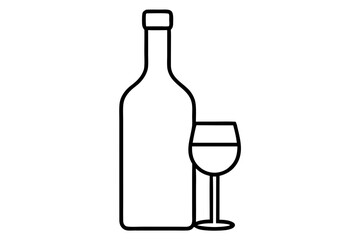 Outlined Bottle and Glass Icon &ndash; Beverage and Drink Symbol