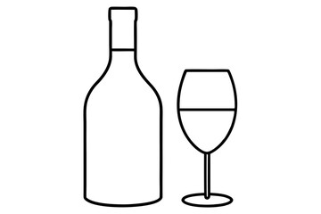 Outlined Bottle and Glass Icon &ndash; Beverage and Drink Symbol